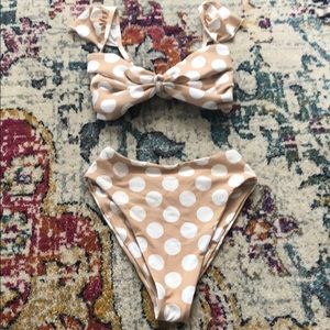 Nude and white polka dot high waisted bikini